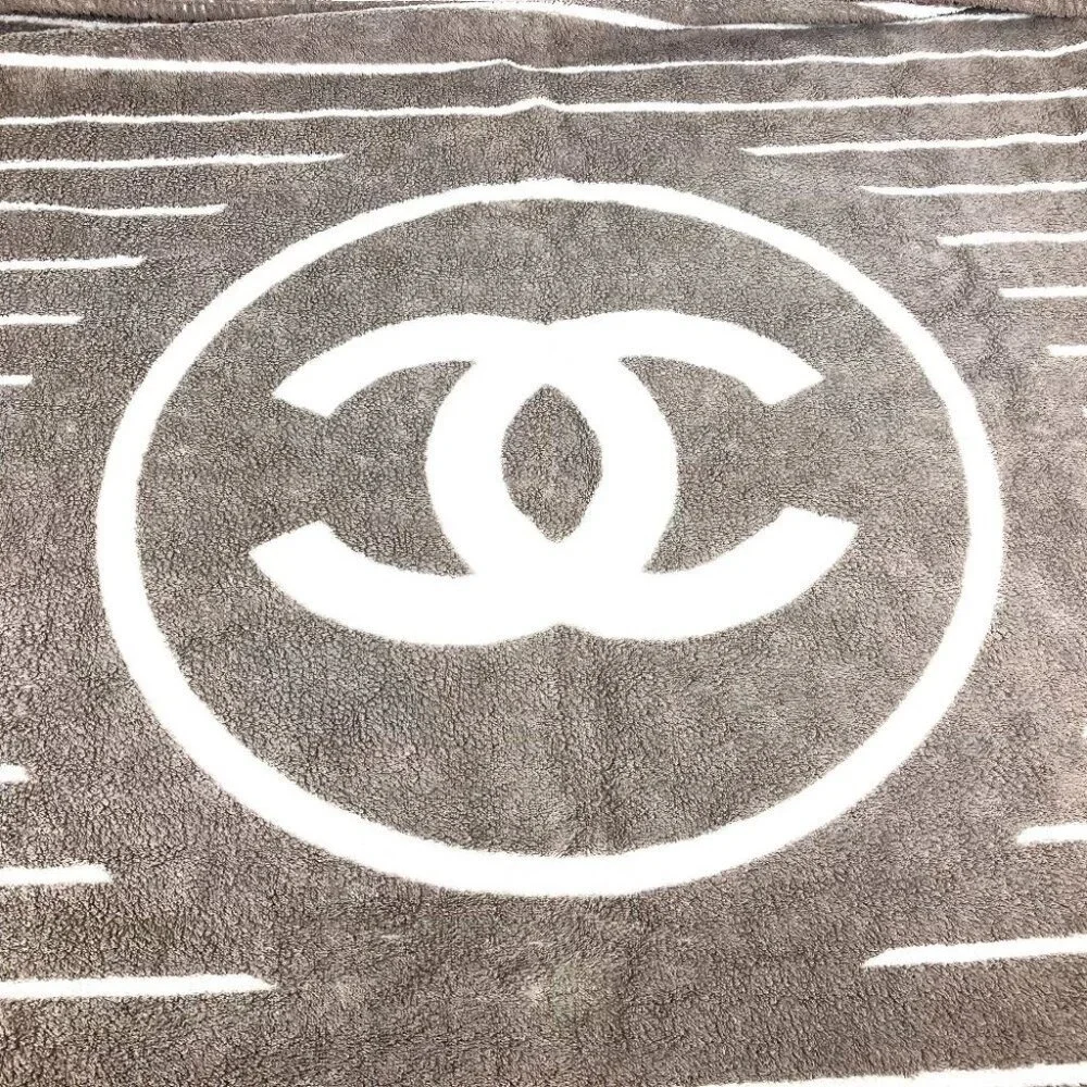 CHANEL Logo Stripe CC CC Mark Bath towel Interior Throw towel Gray Based/White